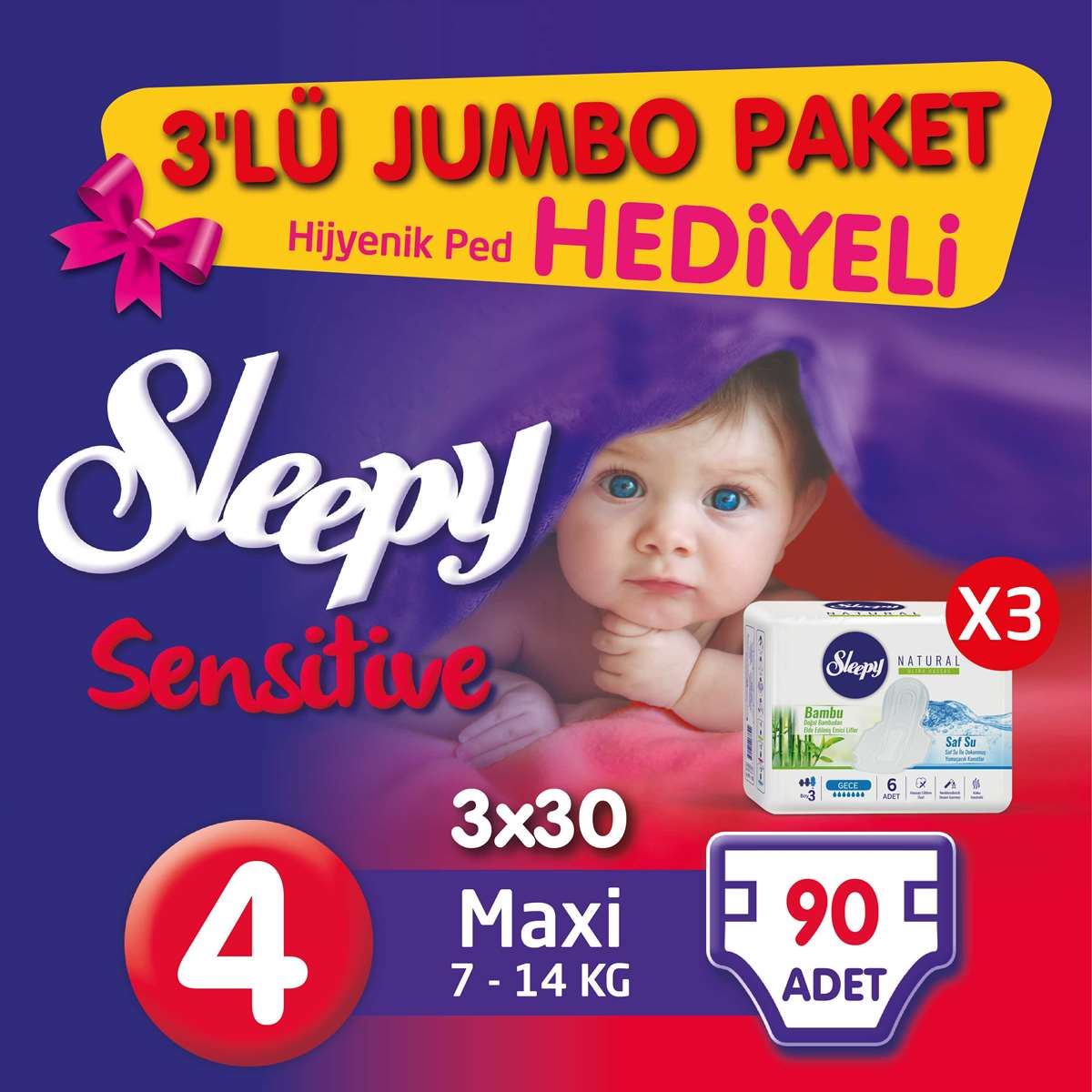 3'lü Jumbo Sleepy Sensitive Pepee Maxi 4 Numara Bebek Bezi Sleepy Online Alışveriş