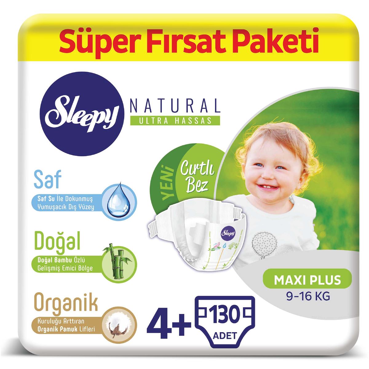 Sleepy Natural Bebek Bezi 4+ Numara Maxi Plus Süper Fırsat Paketi 130 Adet 