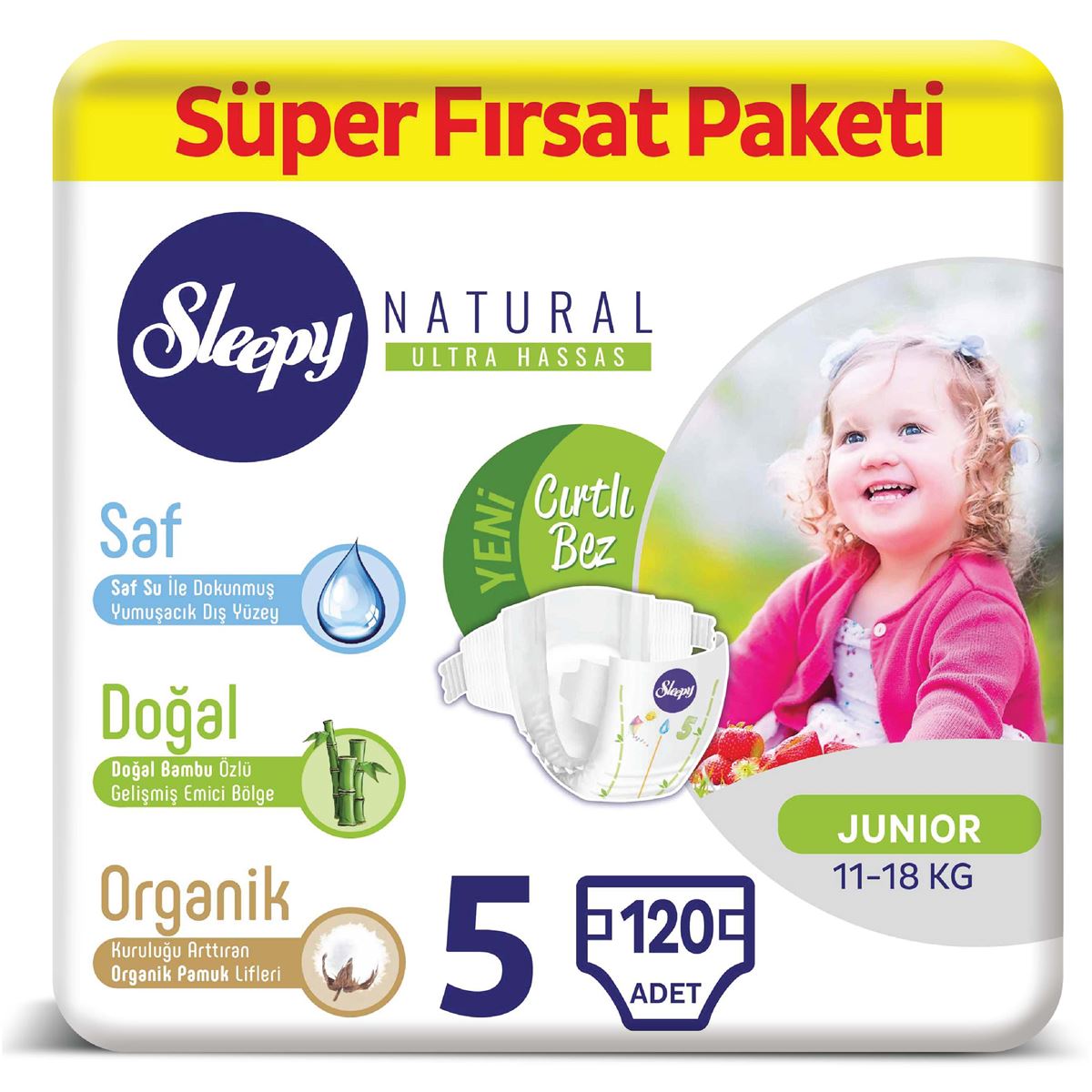 Sleepy Natural Bebek Bezi 5 Numara Junior Süper Fırsat Paketi 120 Adet 