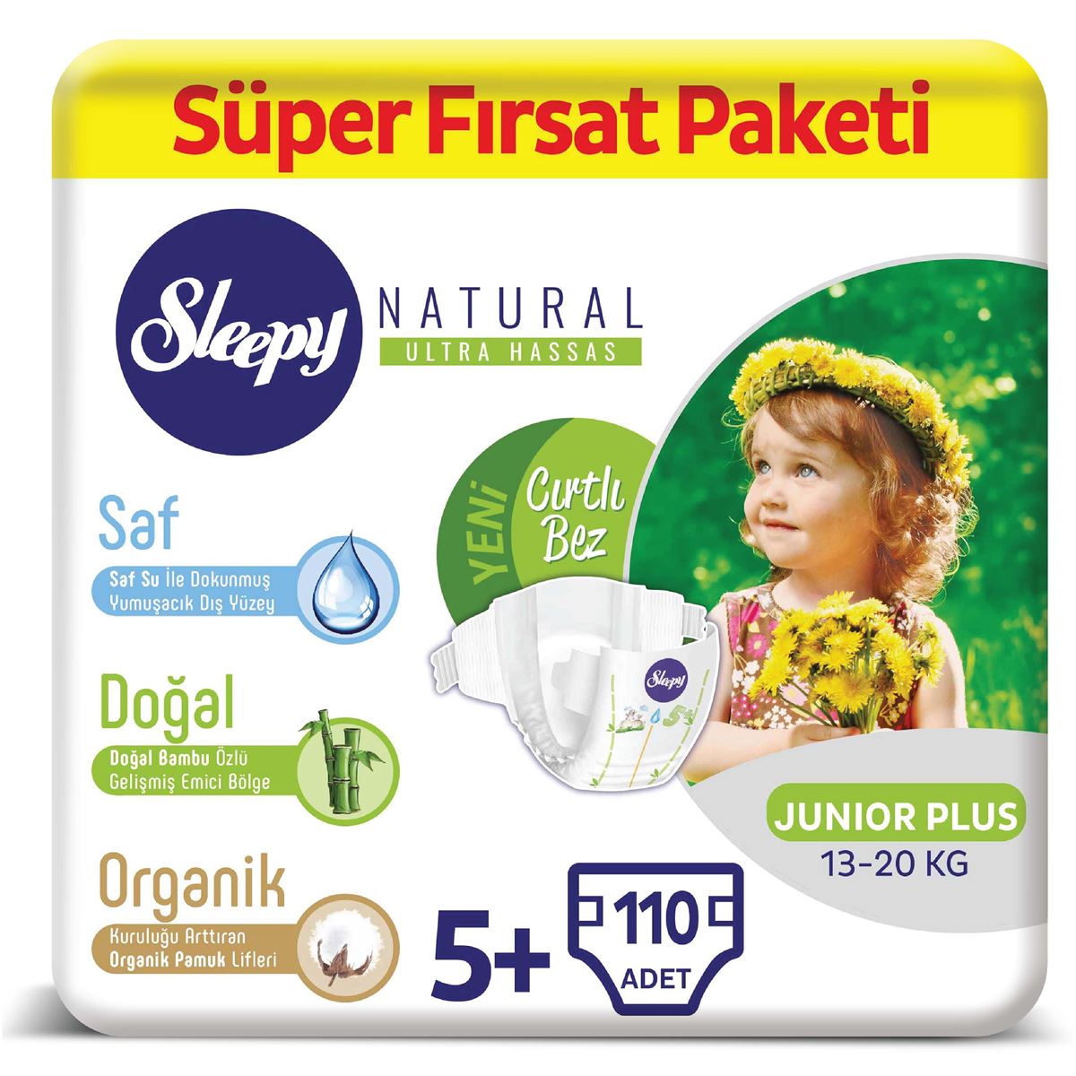 Sleepy Natural Bebek Bezi 5+ Numara Junior Plus Süper Fırsat Paketi 110 Adet 