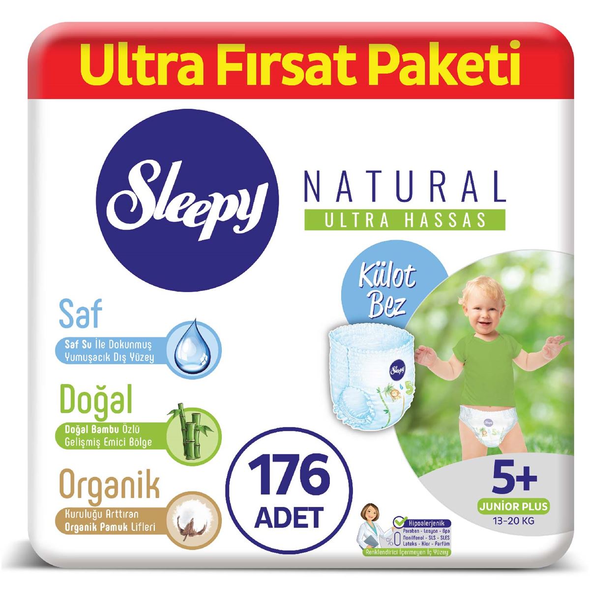 Sleepy Natural KÜLOT Bez 5+ Numara Junior Plus Ultra Fırsat Paketi 176 Adet