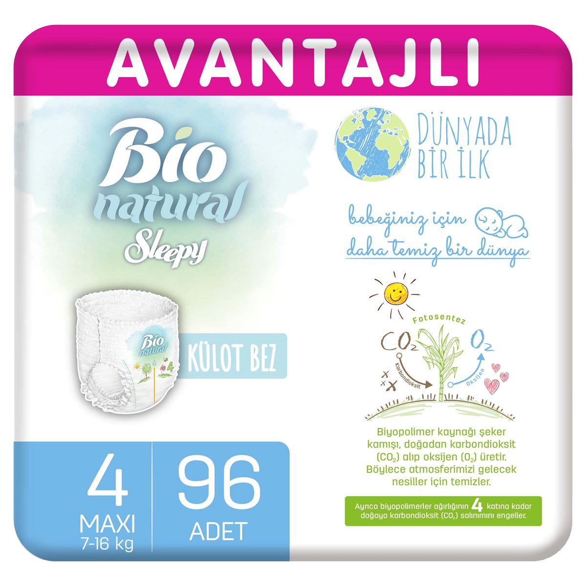 Sleepy Bio Natural Avantajlı Külot Bez 4 Numara Maxi 96 Adet