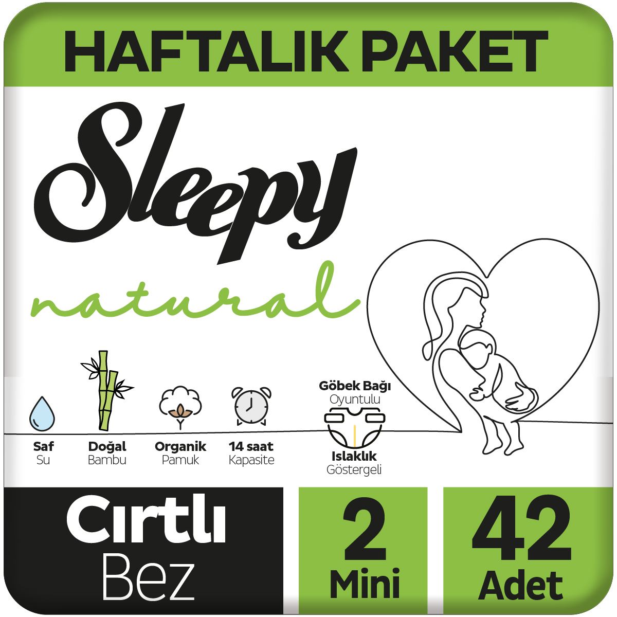 Sleepy Natural Haftalık Paket Bebek Bezi 2 Numara Mini 42 Adet