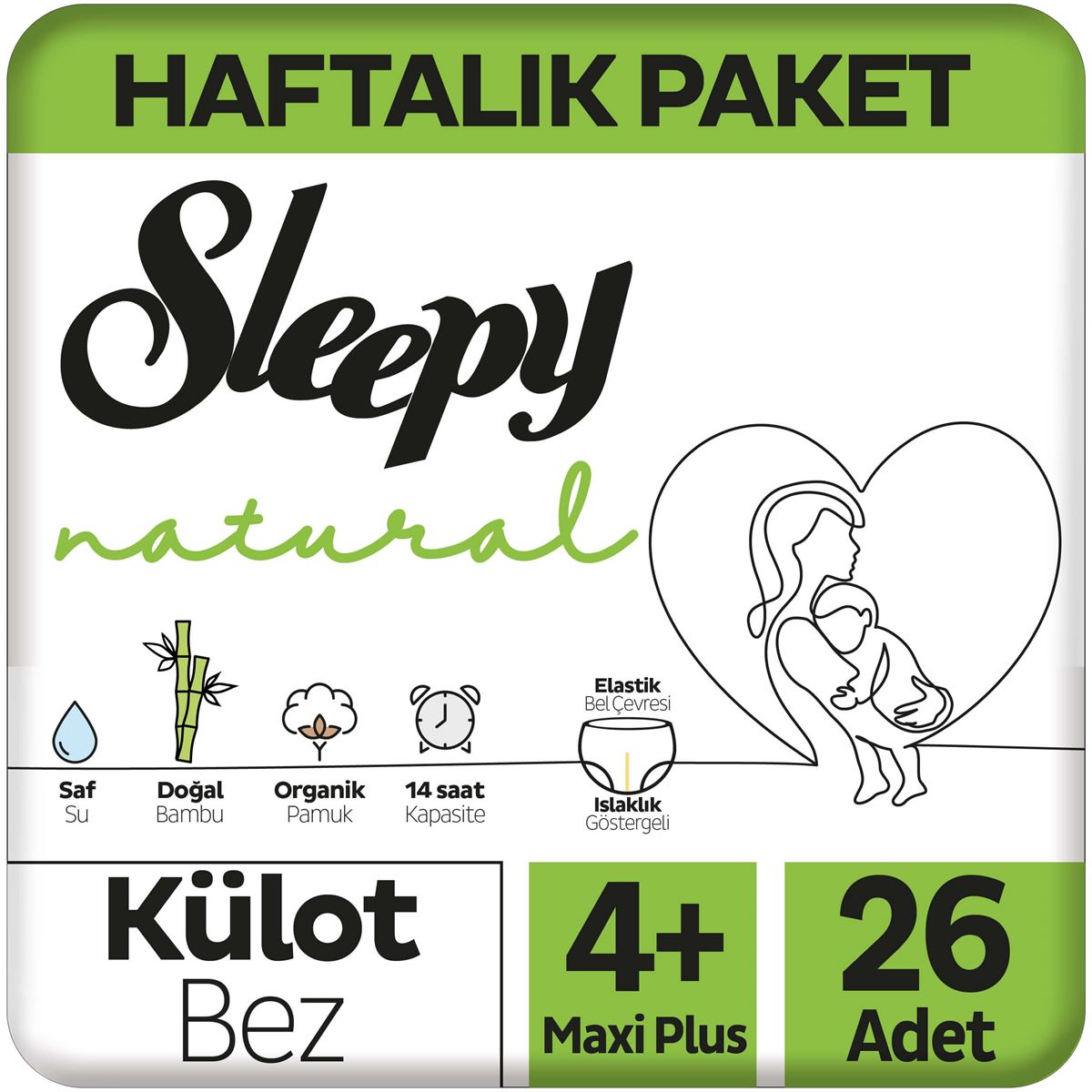 Sleepy Natural Haftalık Paket Külot Bez 4+ Numara Maxi Plus 26 Adet