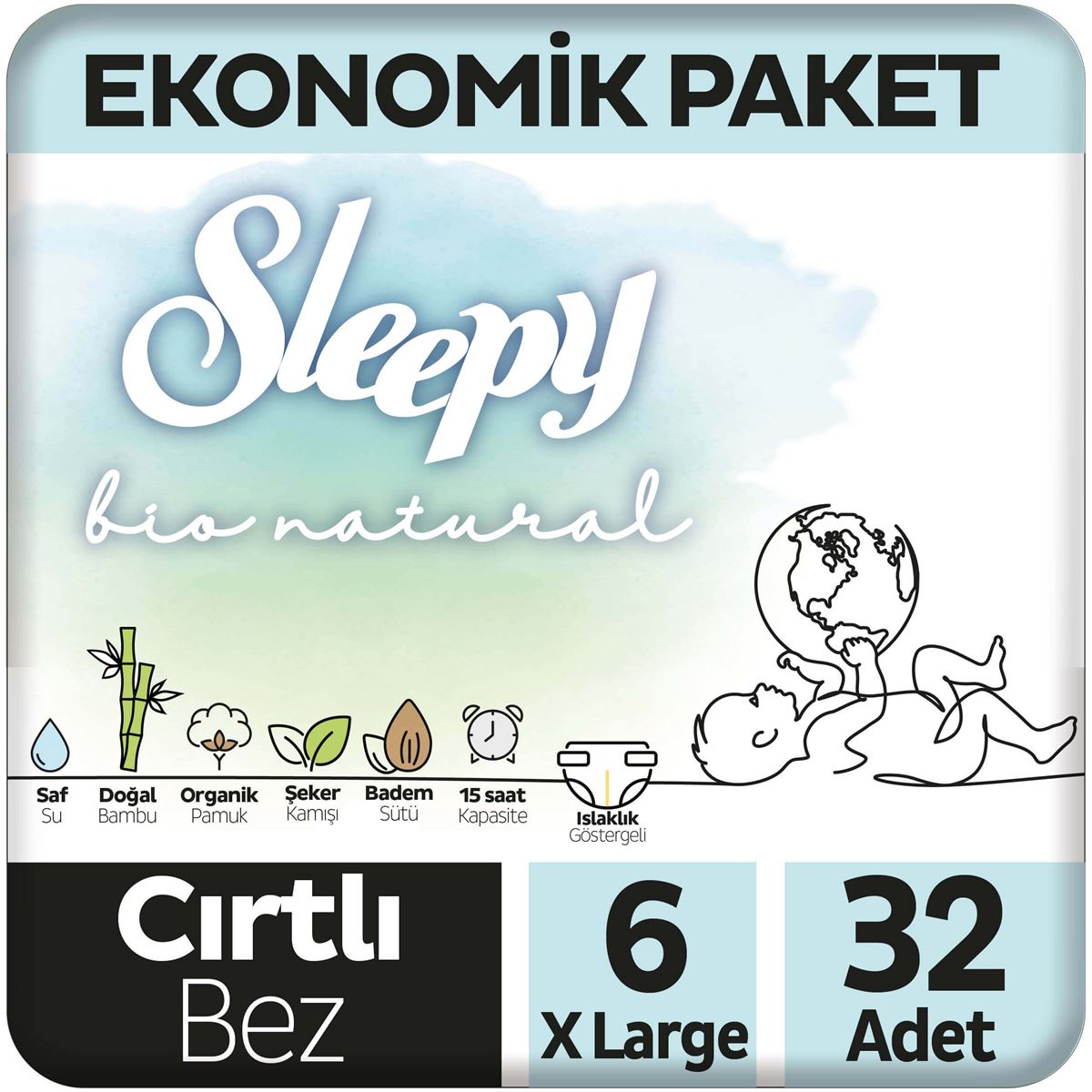 Sleepy Bio Natural Ekonomik Paket Bebek Bezi 6 Numara Xlarge 32 Adet