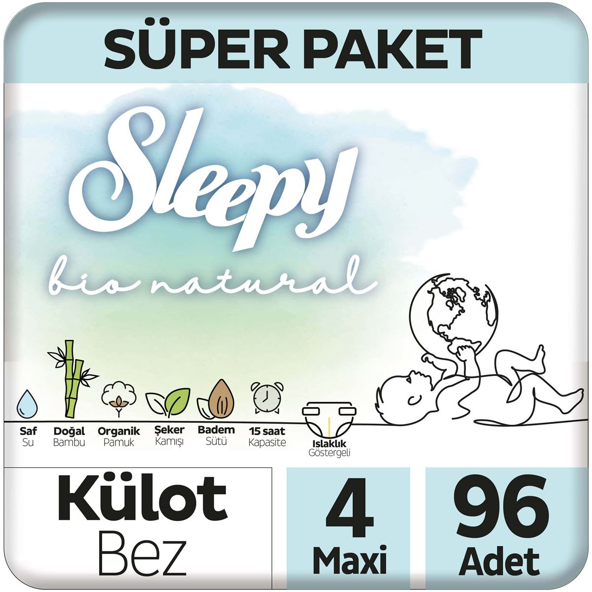 Sleepy Bio Natural Süper Paket Külot Bez 4 Numara Maxi 96 Adet