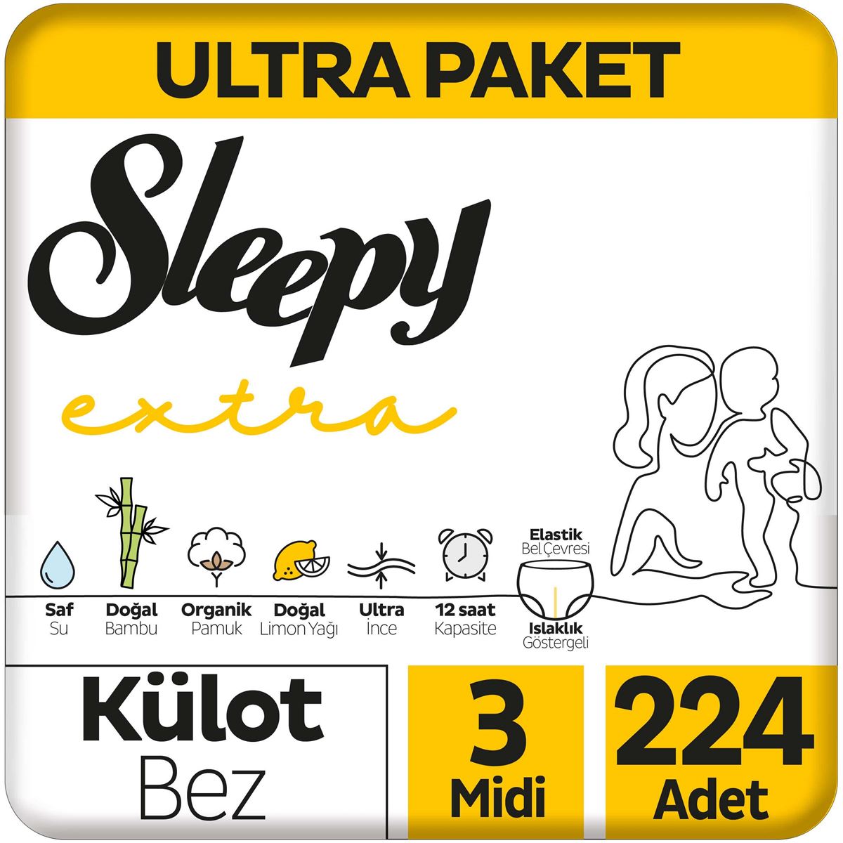 Sleepy Extra Günlük Aktivite Ultra Paket Külot Bez 3 Numara Midi 224 Adet