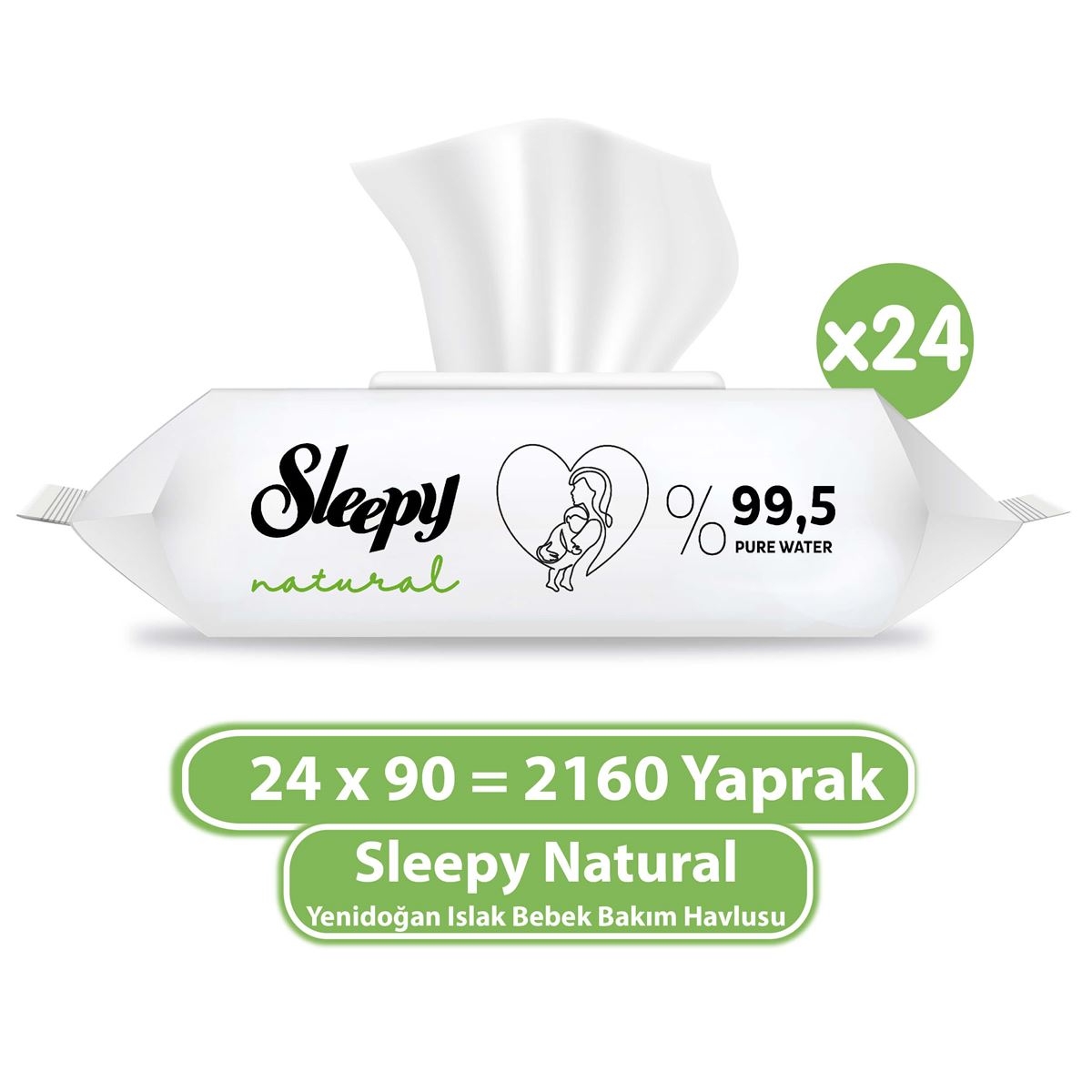 Sleepy Natural Yenidoğan Islak Bebek Bakım Havlusu 24x90 (2160 Yaprak)