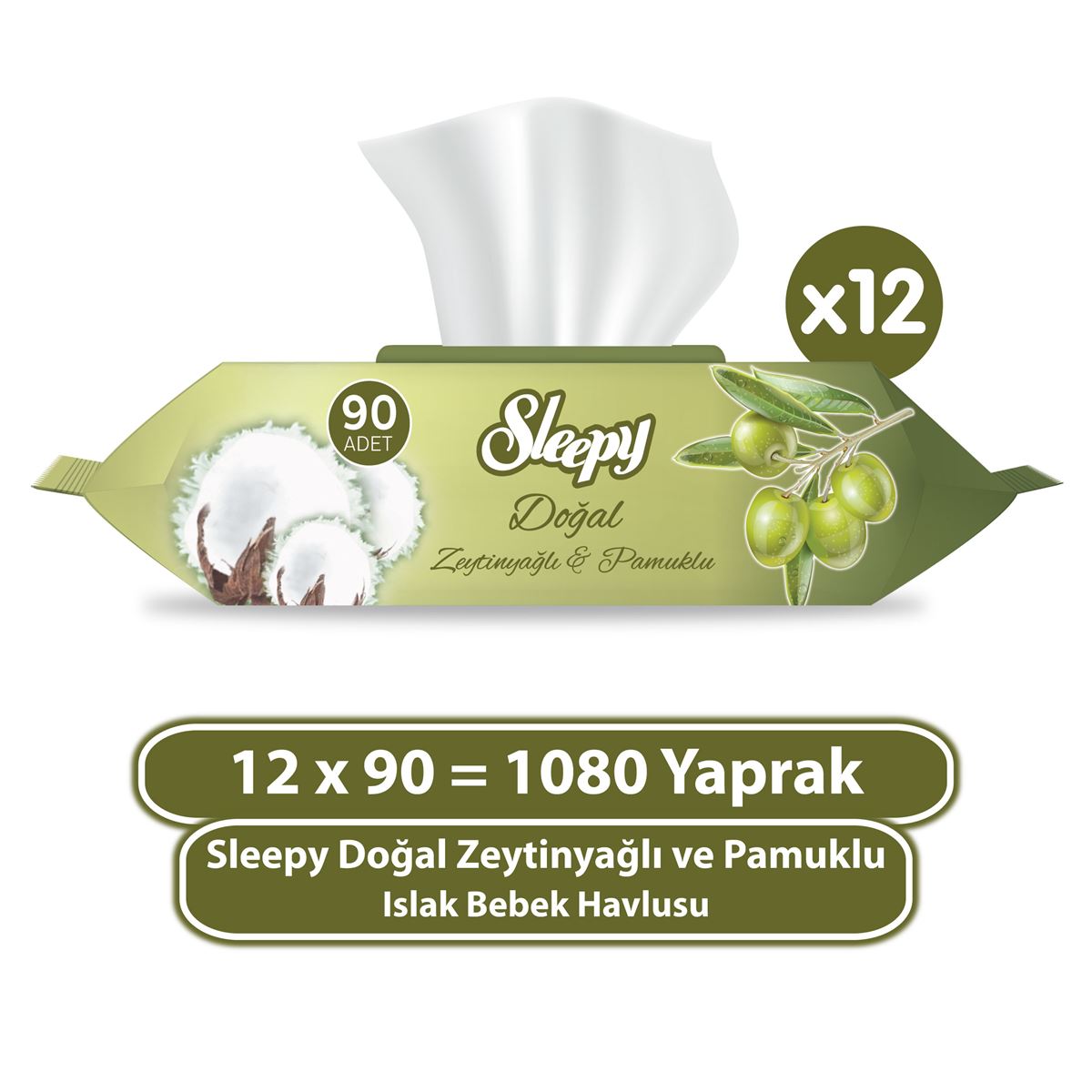 Sleepy Doğal Zeytinyağlı ve Pamuklu Islak Bebek Havlusu 12X90 (1080 Yaprak)