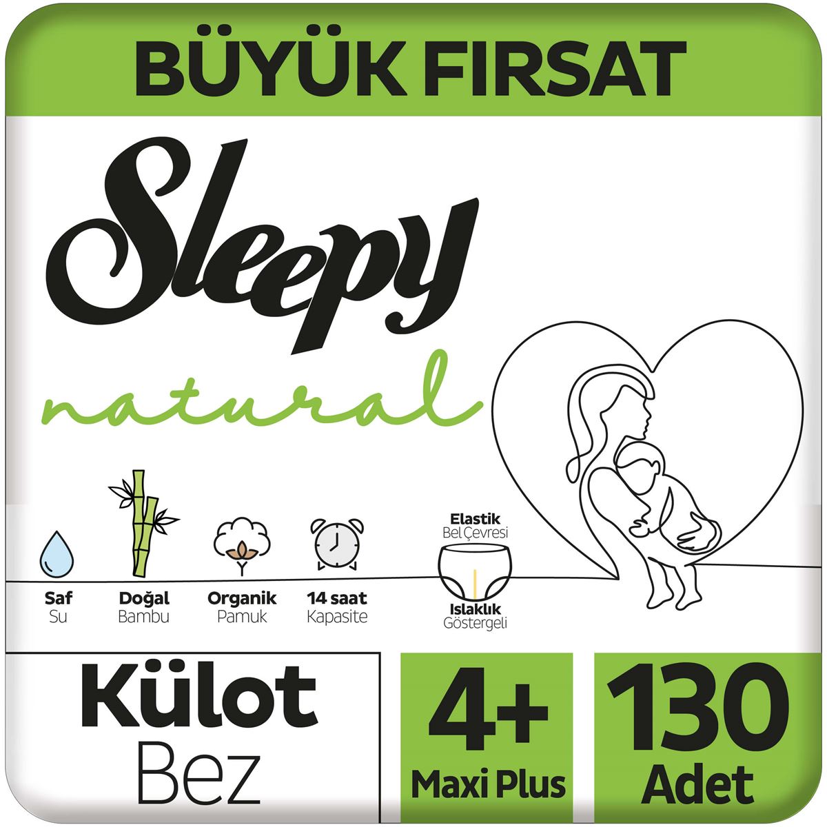 Sleepy Natural Büyük Fırsat Paketi Külot Bez 4+ Numara Maxi Plus 130 Adet