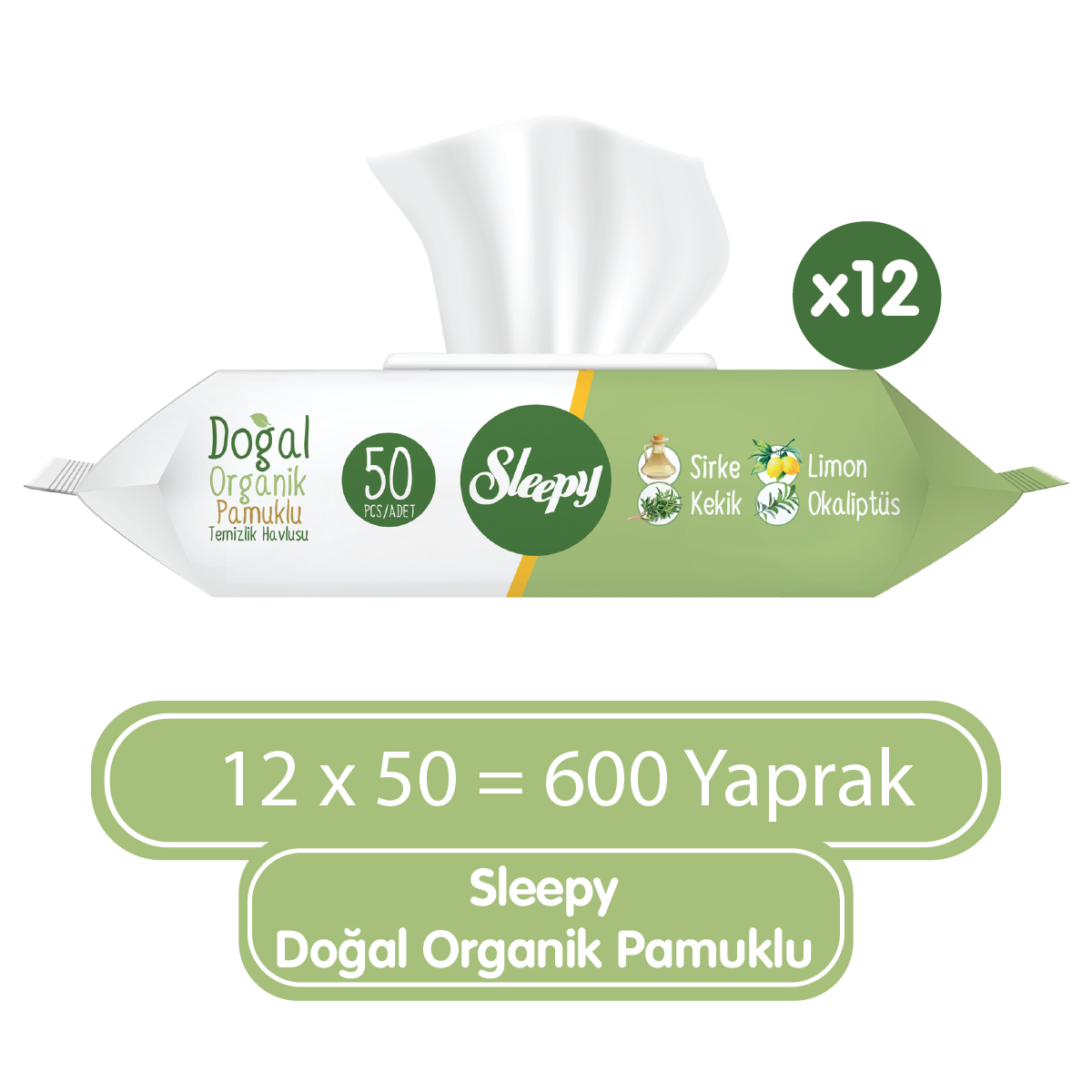 Sleepy Doğal Organik Pamuklu Temizlik Havlusu 12X50