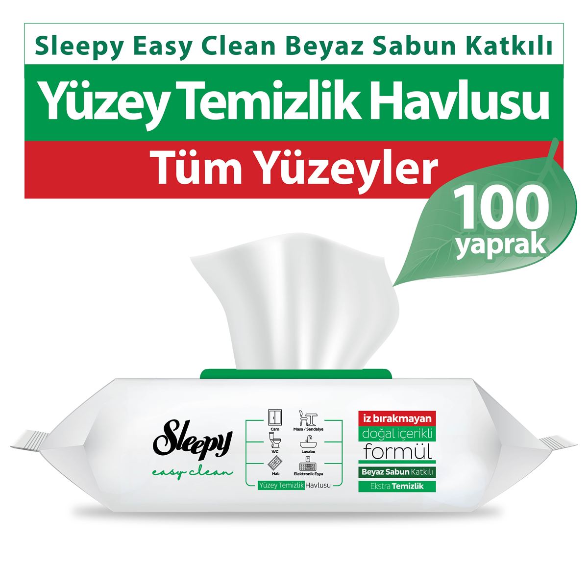 Sleepy Easy Clean Beyaz Sabun Katkılı Yüzey Temizlik Havlusu 100 Yaprak