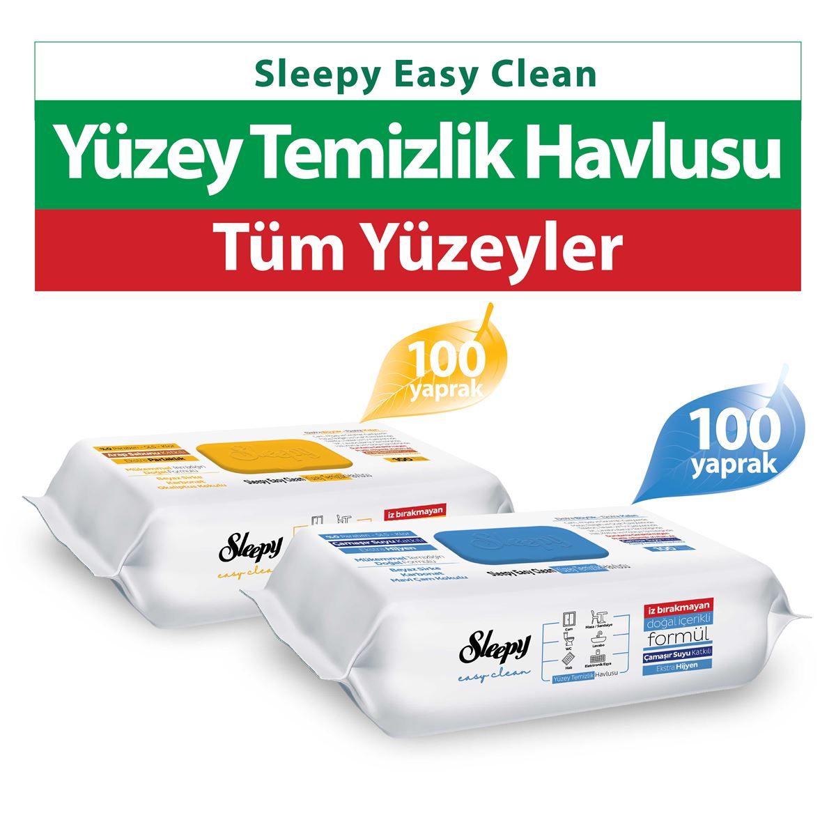 Sleepy Easy Clean Arap Sabunu + Çamaşır Suyu Katkılı Yüzey Temizlik Havlusu 100+100(200 Yaprak)
