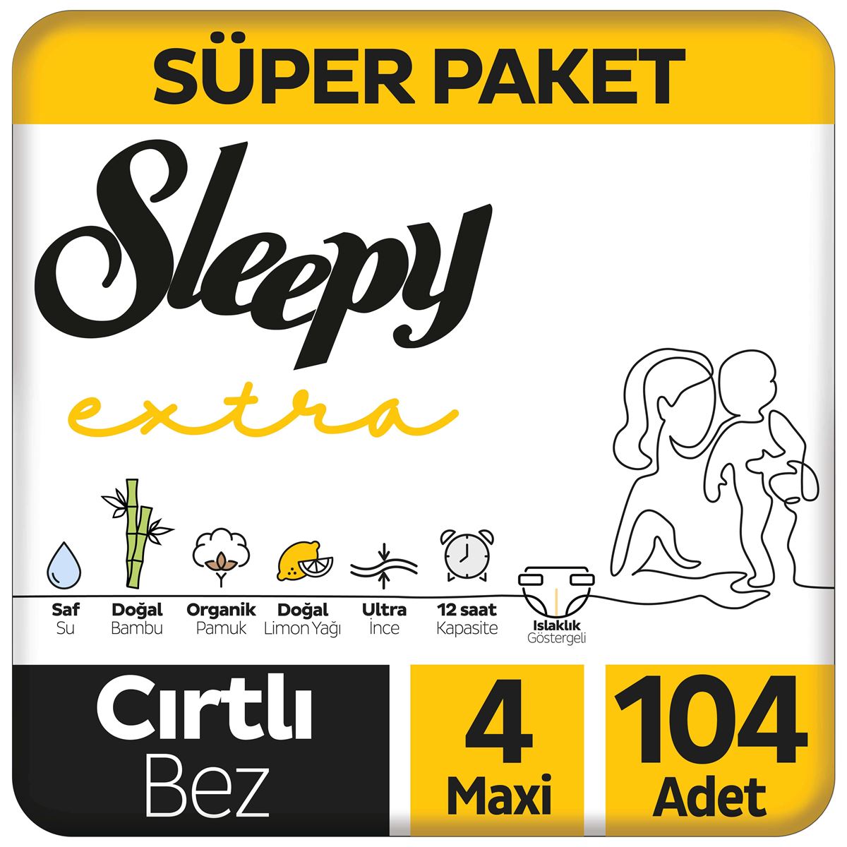 Sleepy Extra Günlük Aktivite Süper Paket Bebek Bezi 4 Numara Maxi 104 Adet