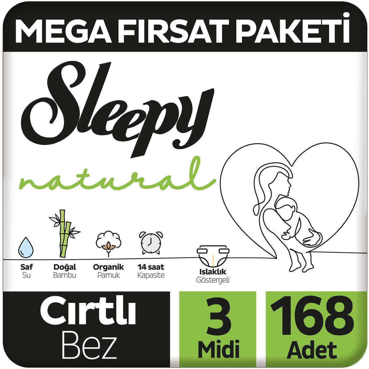 Sleepy Natural Mega Fırsat Paketi Bebek Bezi 3 Numara Midi 168 Adet