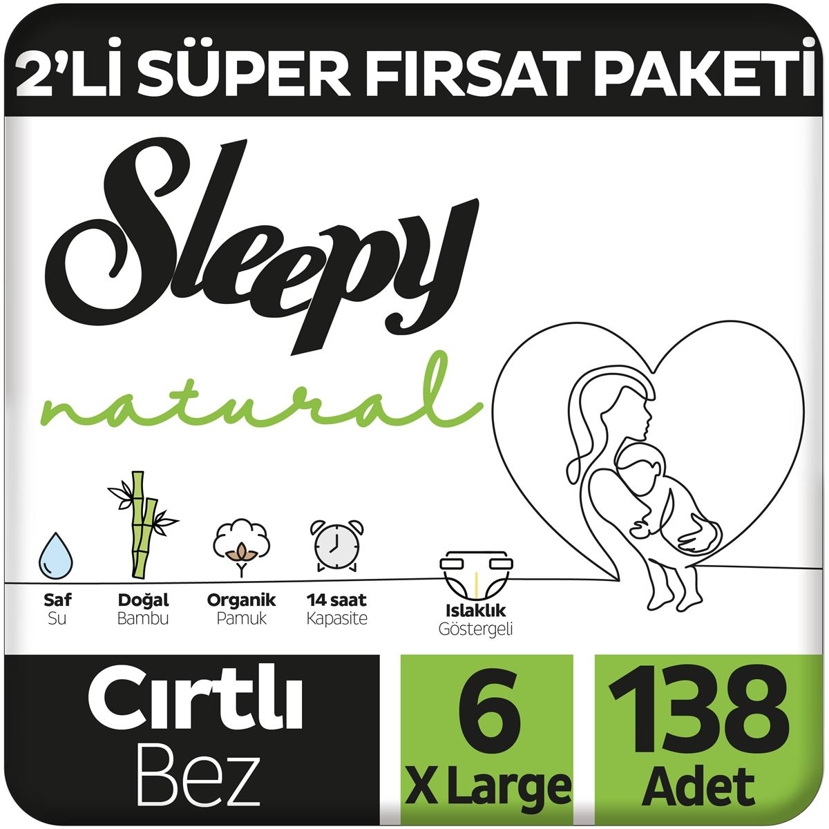 Sleepy Natural 2'li Süper Fırsat Paketi Bebek Bezi 6 Numara Xlarge 138 Adet