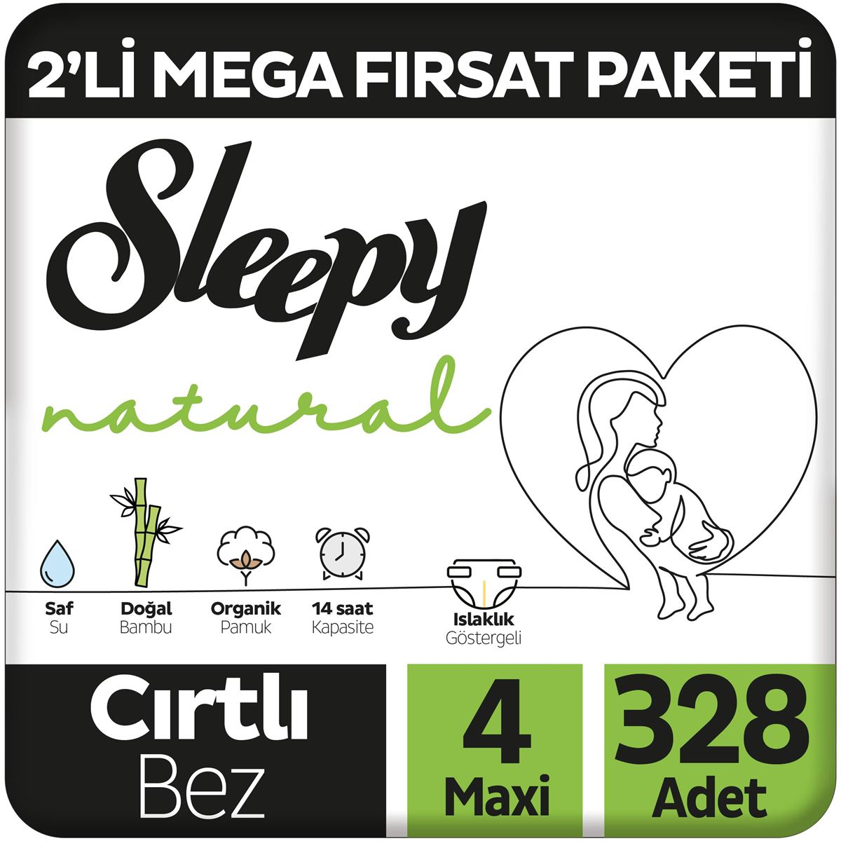 Sleepy Natural 2'li Mega Fırsat Paketi Bebek Bezi 4 Numara Maxi 328 Adet