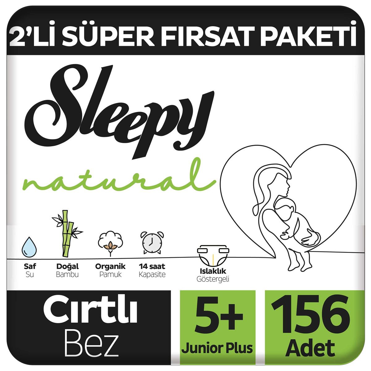 Sleepy Natural 2'li Süper Fırsat Paketi Bebek Bezi 5+ Numara Junior Plus 156 Adet