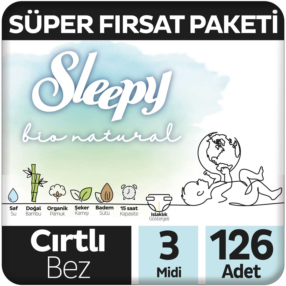 Sleepy Bio Natural Süper Fırsat Paketi Bebek Bezi 3 Numara Midi 126 Adet