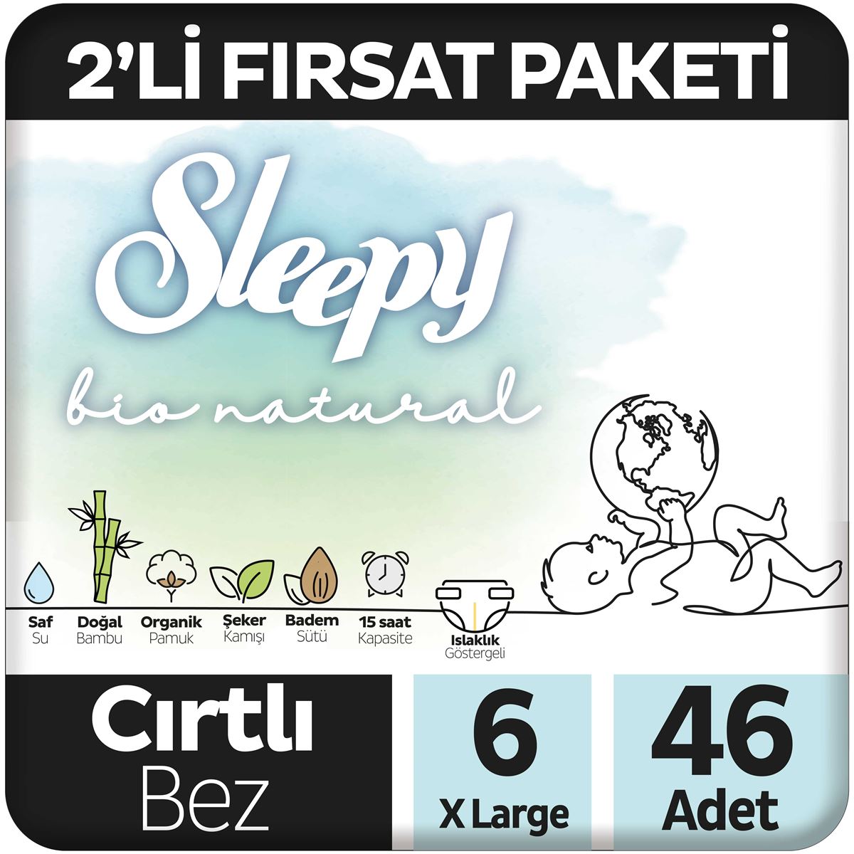 Sleepy Bio Natural 2'li Fırsat Paketi Bebek Bezi 6 Numara Xlarge 46 Adet