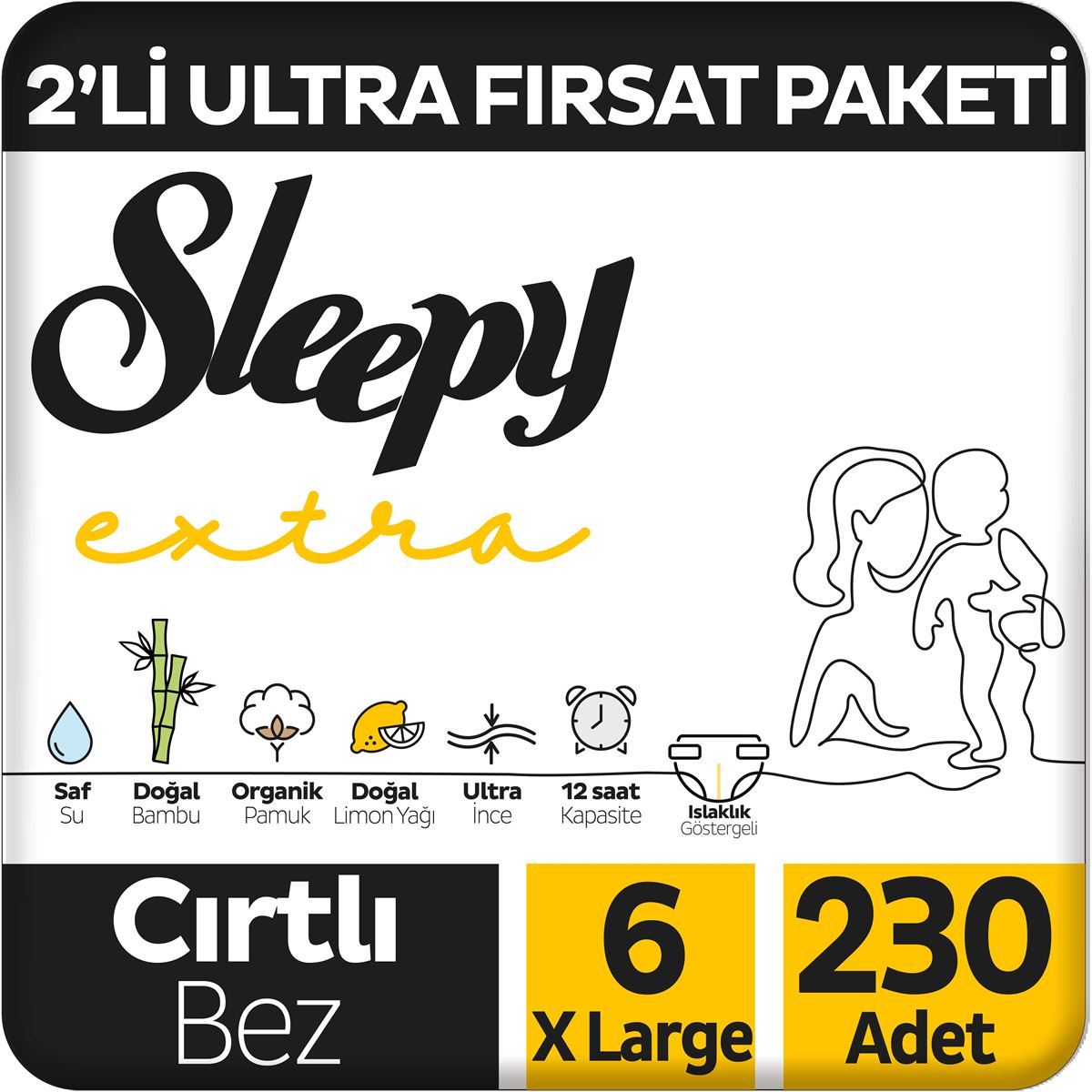 Sleepy Extra Günlük Aktivite 2'li Ultra Fırsat Paketi Bebek Bezi 6 Numara Xlarge 230 Adet