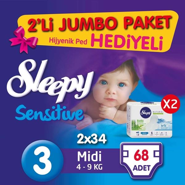 z2'li Jumbo Sleepy Sensitive Pepee Midi 3 Numara Bebek Bezi