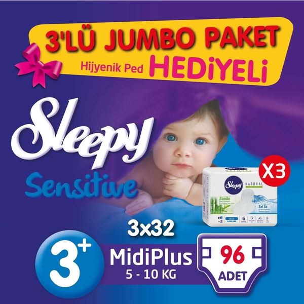 3'lü Jumbo Sleepy Sensitive Pepee Midi Plus 3+ Numara Bebek Bezi