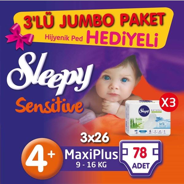 3'lü Jumbo Sleepy Sensitive Pepee Maxi Plus 4+ Numara Bebek Bezi
