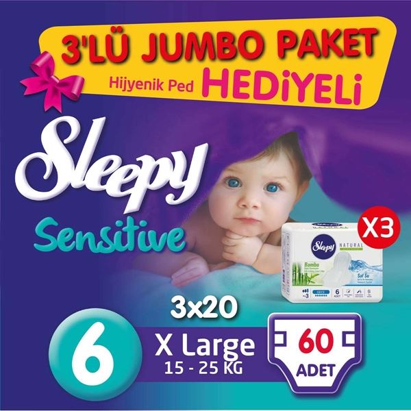 3'lü Jumbo Sleepy Sensitive Pepee Xlarge 6 Numara Bebek Bezi
