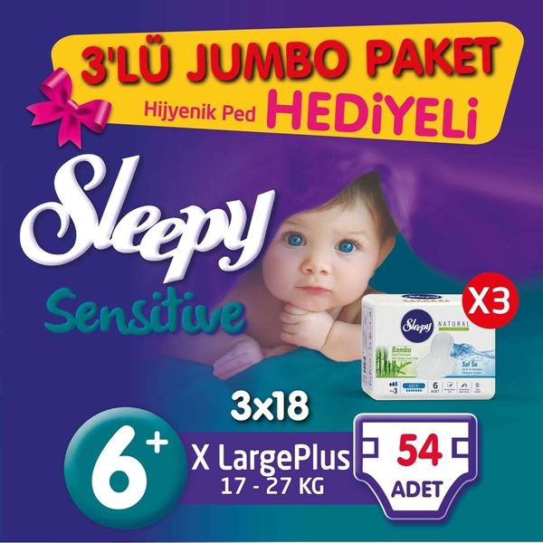 3'lü Jumbo Sleepy Sensitive Pepee Xlarge Plus 6+ Numara Bebek Bezi