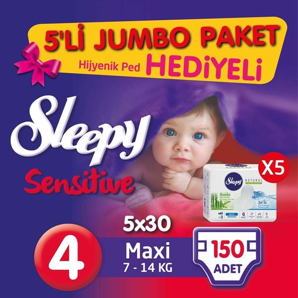 5'li Jumbo Sleepy Sensitive Pepee Maxi  4 Numara Bebek Bezi