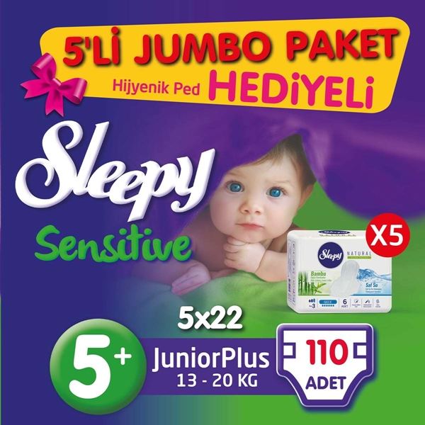 5'li Jumbo Sleepy Sensitive Pepee Junior Plus 5+ Numara Bebek Bezi