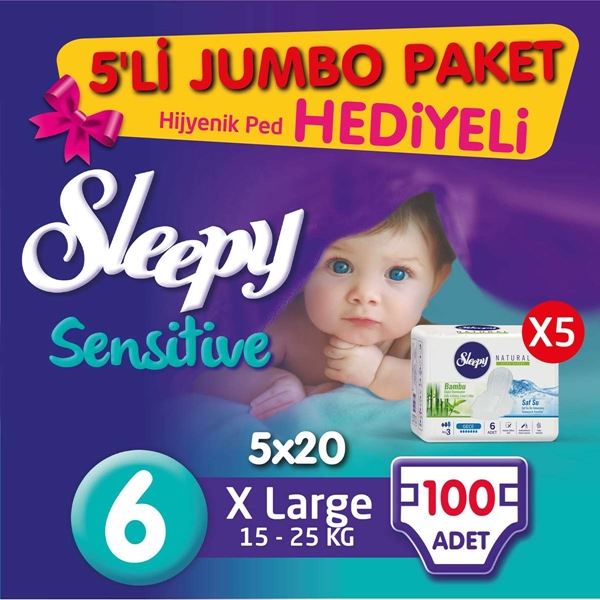5'li Jumbo Sleepy Sensitive Pepee Xlarge 6 Numara Bebek Bezi