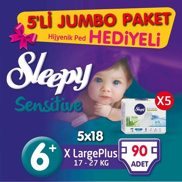 5'li Jumbo Sleepy Sensitive Pepee Xlarge Plus 6+ Numara Bebek Bezi
