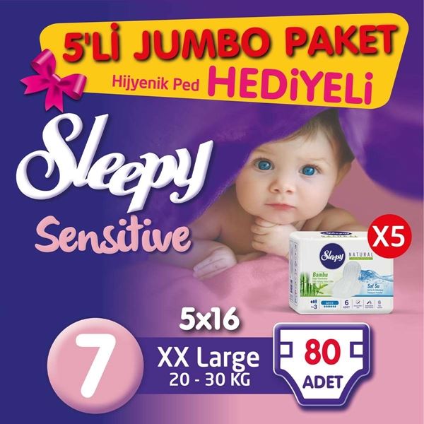 5'li Jumbo Sleepy Sensitive Pepee XX Large 7 Numara Bebek Bezi
