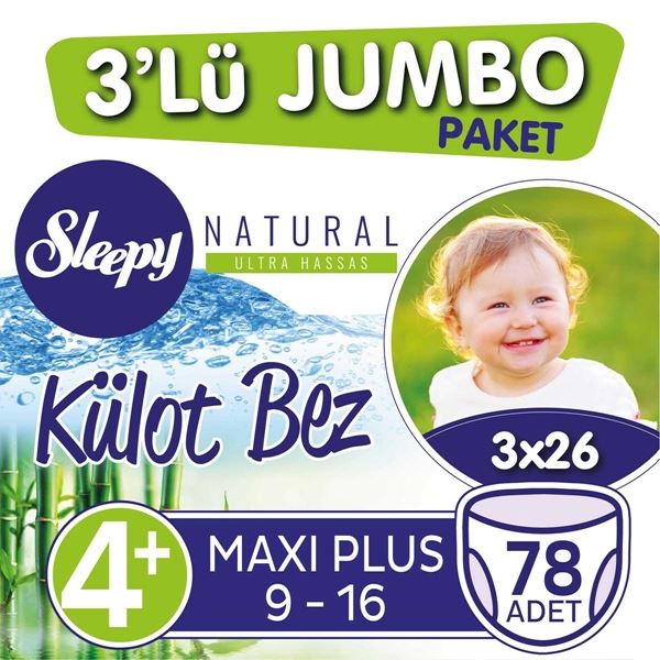 3'lü Jumbo Sleepy Natural Külot Bez 4+ Numara Maxi Plus