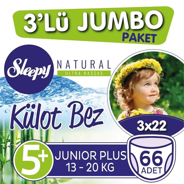 3'lü Jumbo Sleepy Natural Külot Bez 5+ Numara Junior Plus