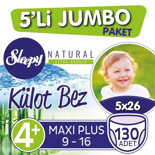 5'li Jumbo Sleepy Natural Külot Bez 4+ Numara Maxi Plus 130 Adet 
