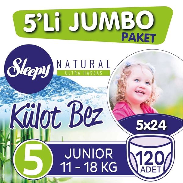 5'li Jumbo Sleepy Natural Külot Bez 5 Numara Junior 120 Adet 