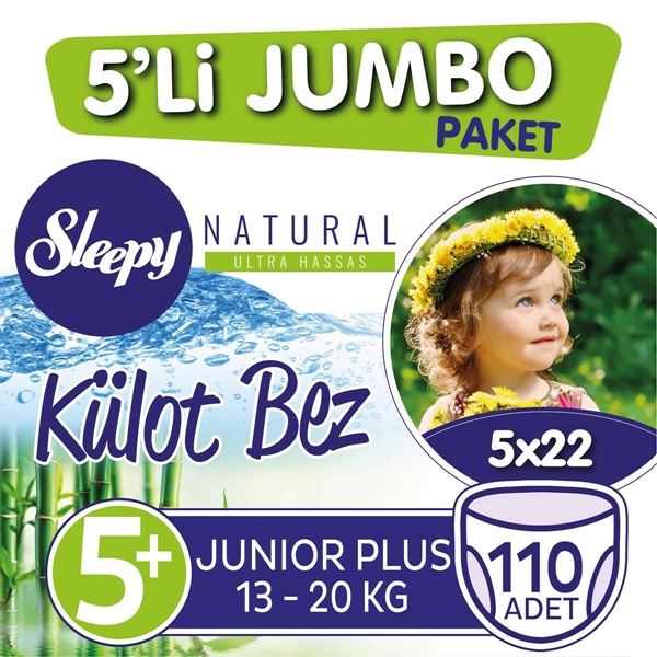 5'li Jumbo Sleepy Natural Külot Bez 5+ Numara Junior Plus 110 Adet 