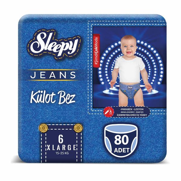 Resim Sleepy Jeans KÜLOT Bez 6 Numara Xlarge 4’lü Jumbo 80 Adet 