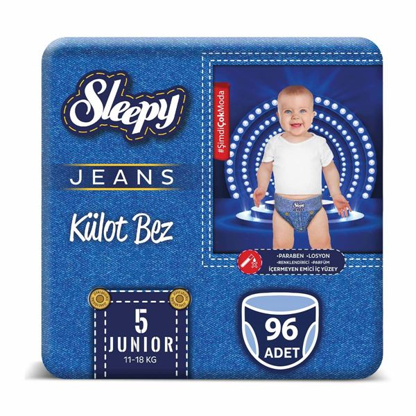 Resim Sleepy Jeans KÜLOT Bez 5 Numara Junior 4’lü Jumbo 96 Adet 