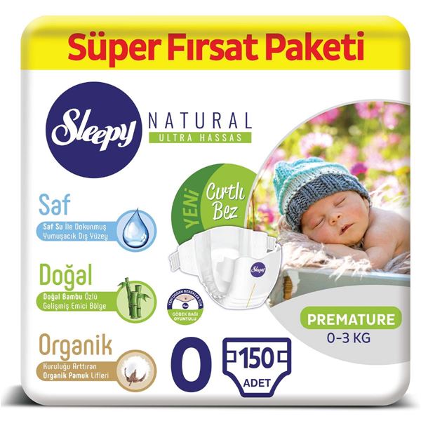 Sleepy Natural Bebek Bezi 0 Numara Prematüre Süper Fırsat Paketi 150 Adet 