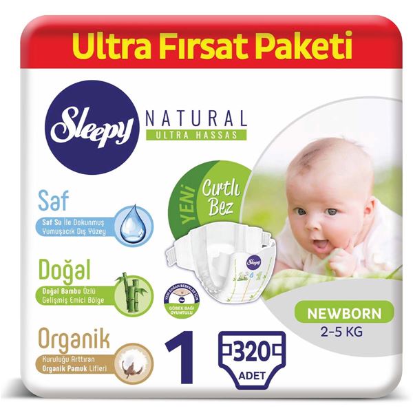 Sleepy Natural Bebek Bezi 1 Numara Yenidoğan Ultra Fırsat Paketi 320 Adet