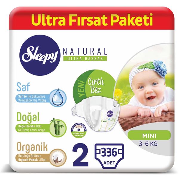 Sleepy Natural Bebek Bezi 2 Numara Mini Ultra Fırsat Paketi 336 Adet 