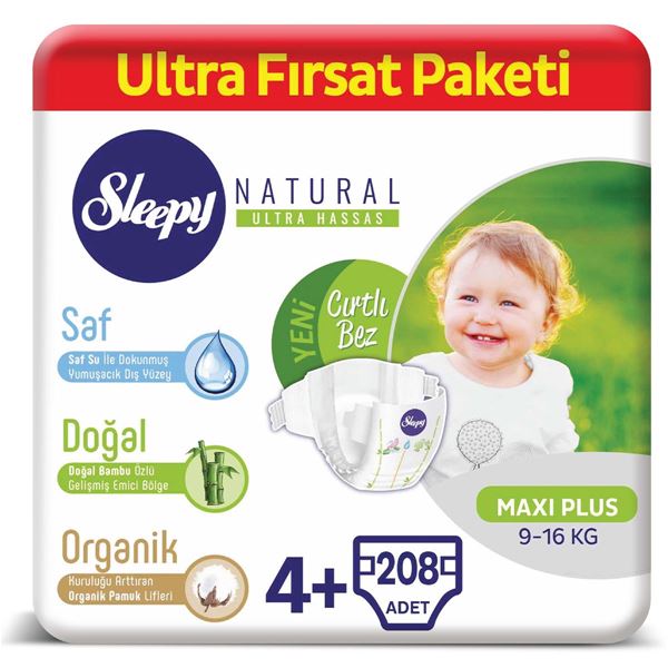 Sleepy Natural Bebek Bezi 4+ Numara Maxi Plus Ultra Fırsat Paketi 208 Adet