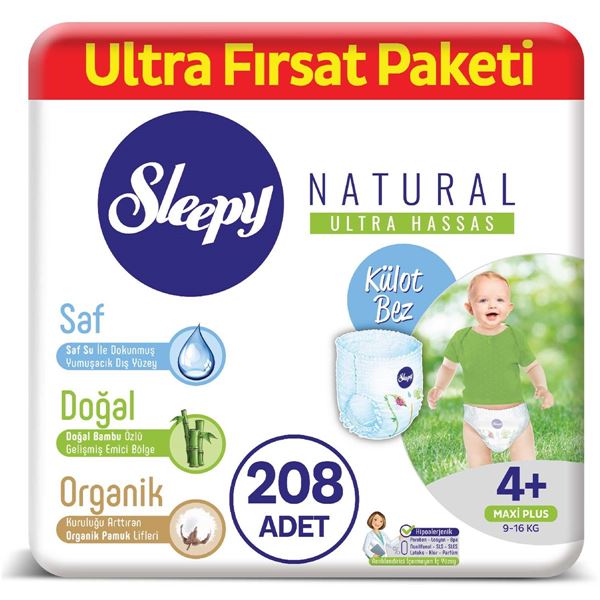 Sleepy Natural KÜLOT Bez 4+ Numara Maxi Plus Ultra Fırsat Paketi 208 Adet