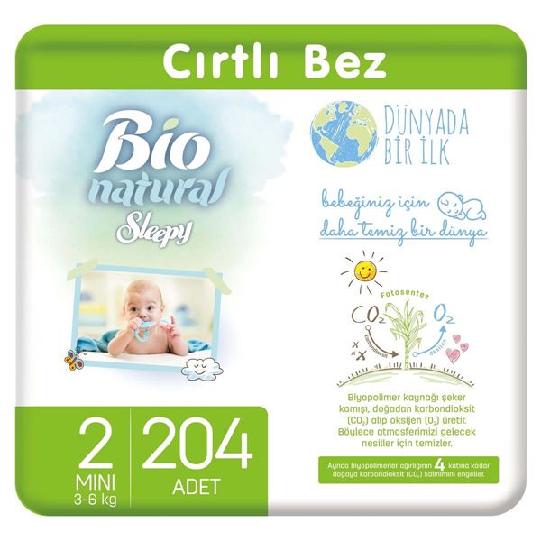 Sleepy Bio Natural Bebek Bezi 2 Numara Mini 204 Adet 
