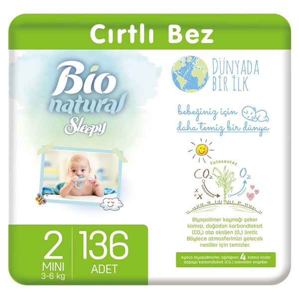 Sleepy Bio Natural Bebek Bezi 2 Numara Mini 136 Adet
