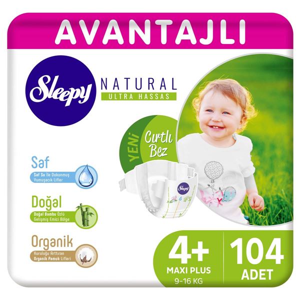 Sleepy Natural Avantajlı Bebek Bezi 4+ Numara Maxi Plus 104 Adet
